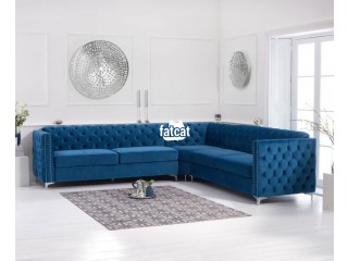 Blue Velvet Comfy Corner Sofa
